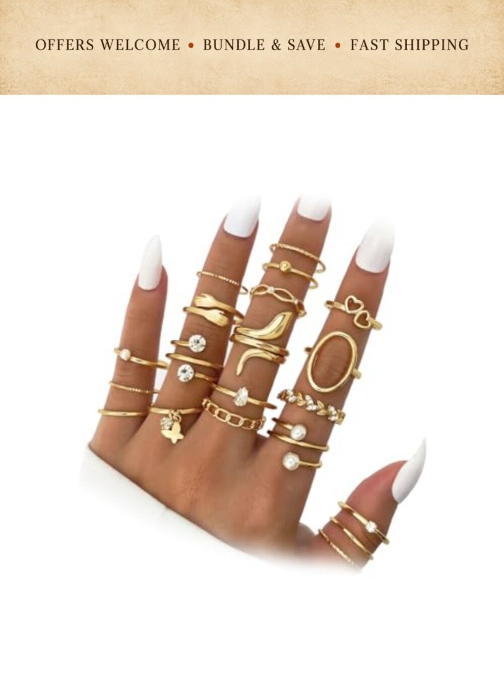 Girls 51 Pc Gold Knuckle Rings Set Stackable Midi Rings Cubic Zirconia Jewelry